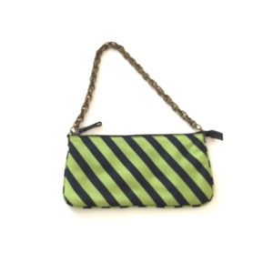 J Crew blue and green silk stripe shoulder bag EUC